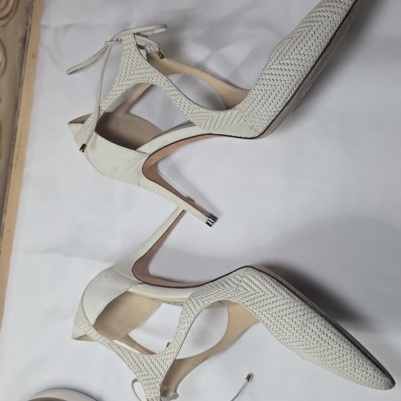 Jimmy Choo Tie up Pumps Eggshell Off white Weave Texture 37.5 - Picture 9 of 12